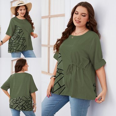 Women's short-sleeved round-neck commuter plain large shirt