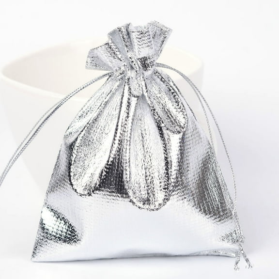 20pcs Rectangle Organza Bags Drawstring Pouches Bags Party Wedding Cookies Jewelry Bags Silver 12x10cm