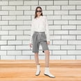 thumbnail image 5 of Lenpel Bermuda Shorts for Women Elastic High Waisted Drawstring Button Front Knee Length Shorts Summer Casual Shorts with Pockets, 5 of 7