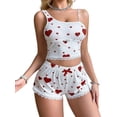 thumbnail image 2 of Women Pajamas Heart Print PJ Set Crop Tops and Shorts Set 2 Piece Lounge Sets Red XL, 2 of 7