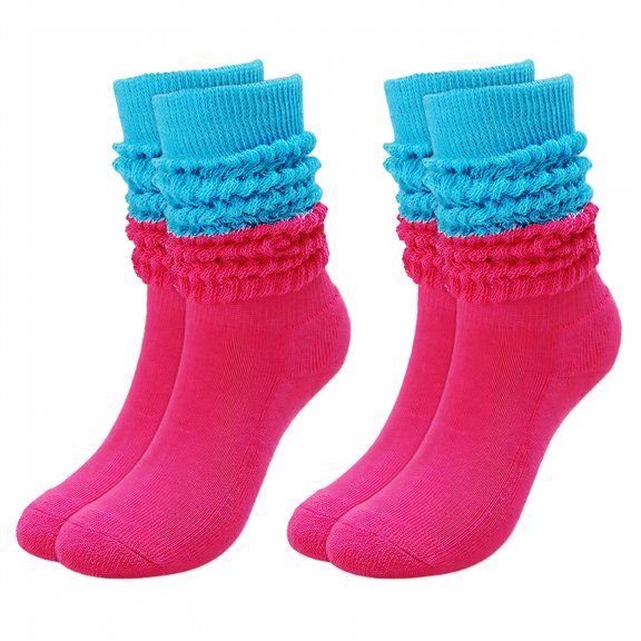 TELOLY 2Pairs Slouchy Socks for Women,Shaping, Sweat-Wicking, Anti-Friction Boot Socks for Women,Japanese Style Socks Scrunch Socks Women,Contrasting Colors1