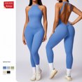 thumbnail image 2 of Ropa de yoga de una pieza para mujer, ropa deportiva ajustada para correr al aire libre, de secado rápido, con realce de cadera y espalda de color melocotón, 2 of 5