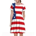 thumbnail image 1 of Fotbe Robe Motif Drapeaux Américains, Mode Décontractée pour Femmes, Robe Longue à Manches Courtes, Robe T-Shirt Rayée à Blocs de Couleur, 1 of 6