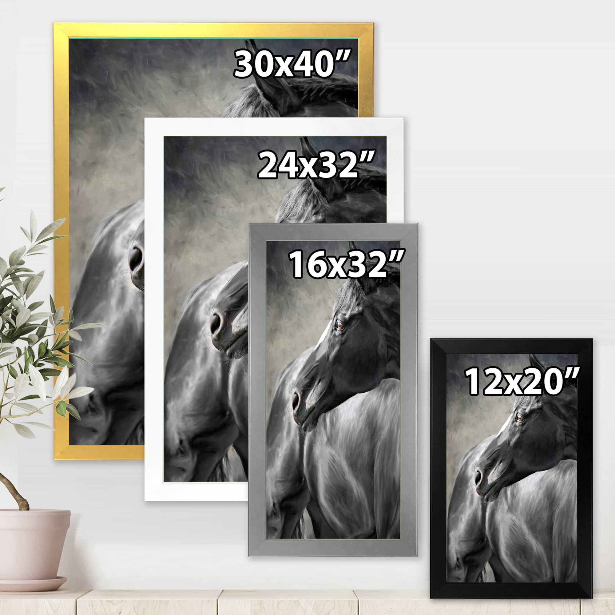 Designart 'Close Up Of A Black Horse' Farmhouse Framed Art Print
