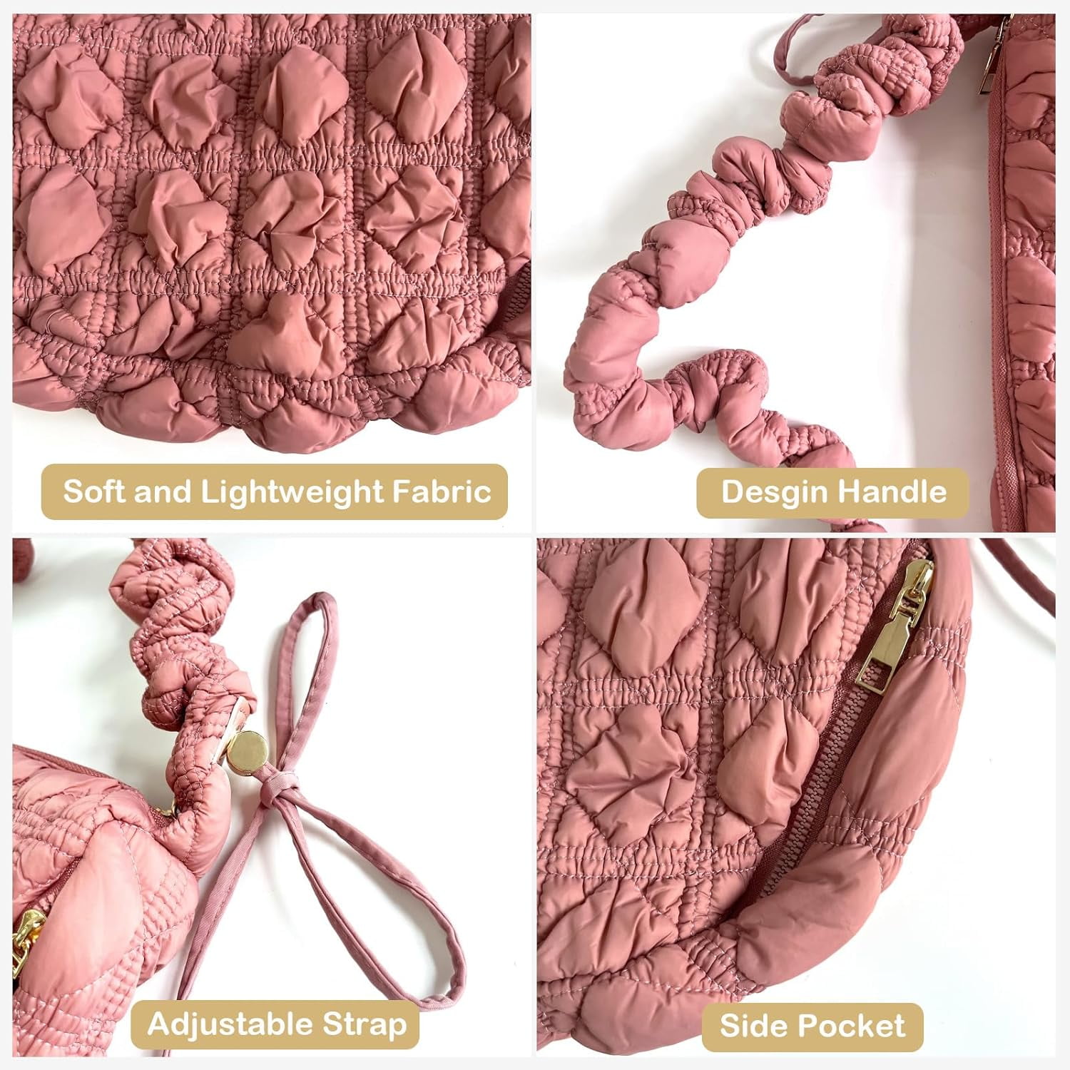 Small Bag,Adjustable Shoulder Strap Puffer Crescent Crossbody Bags Lightweight Hobo Handbag Puff Purse