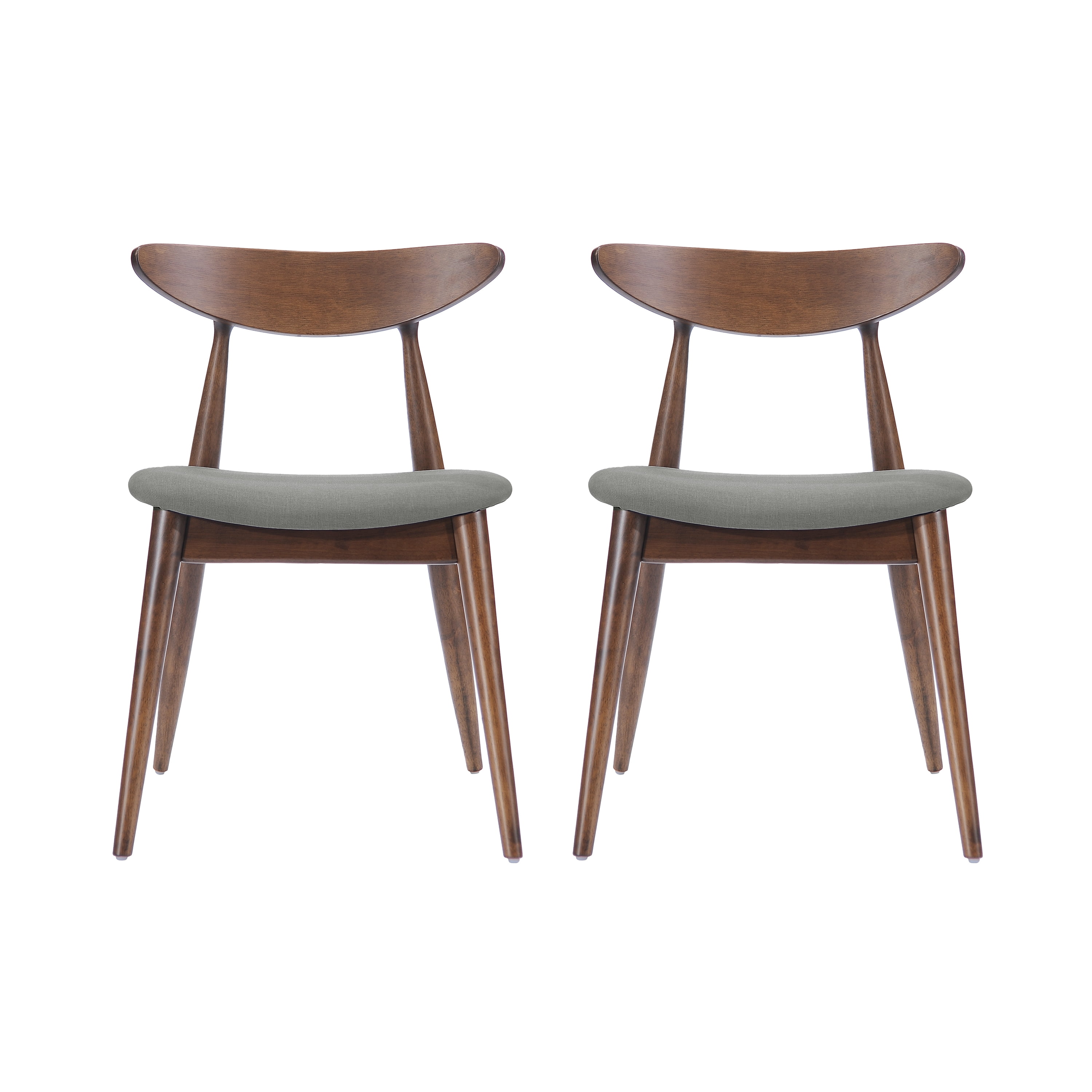 Noble House Branson Indoor Fabric Dining Chairs, Set of 2, Light Grey, Walnut