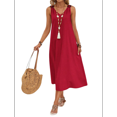 thumbnail image 1 of Vestidos para Mujer, Verano, Sin Mangas, Cuello en V, Algodón, Playa, Informal, Color Vino Tinto, Talla XL, 1 of 7