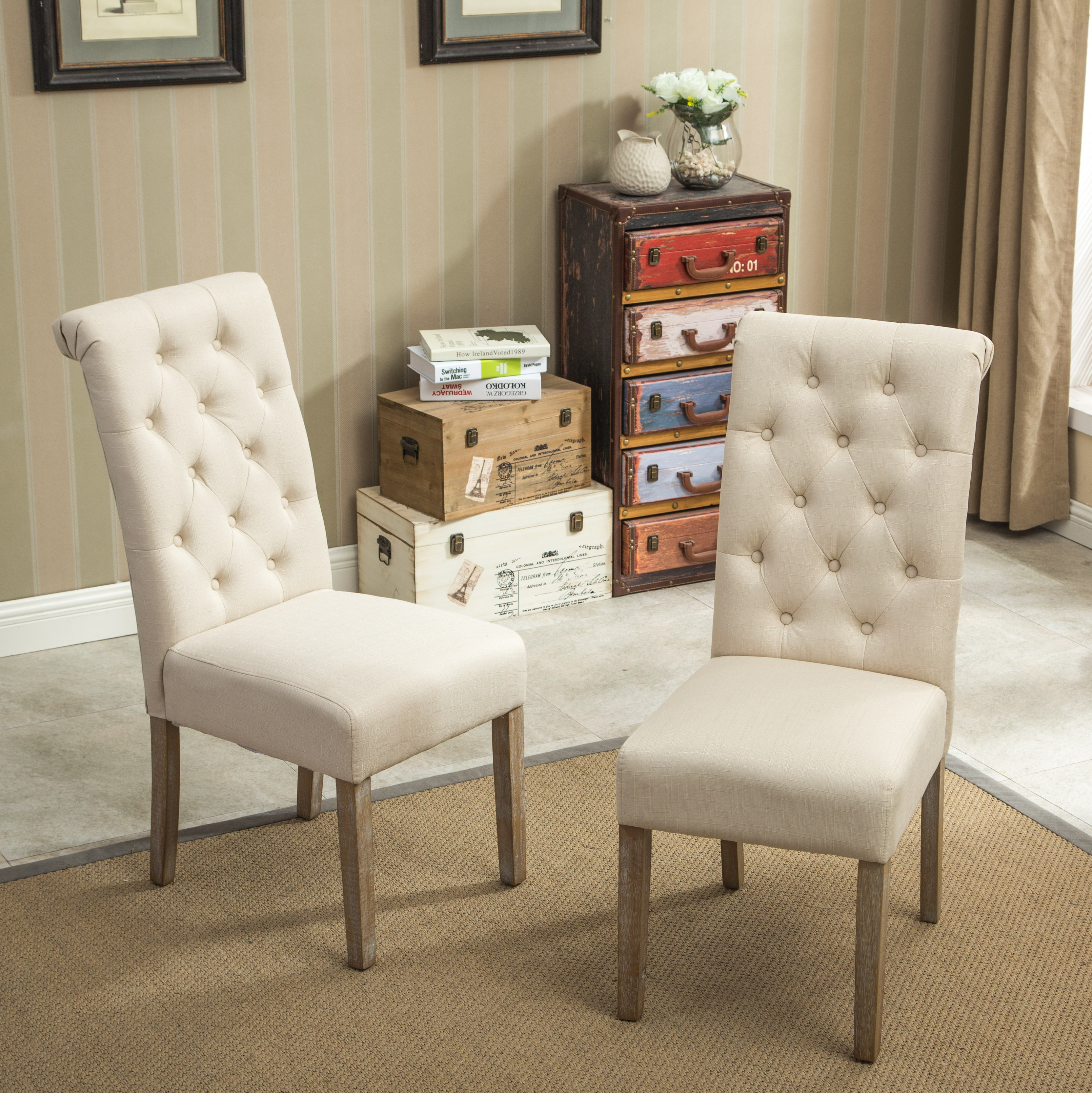 Roundhill Furniture Habit Tufted Parsons Dining Chair Set of 2, Tan photo 4