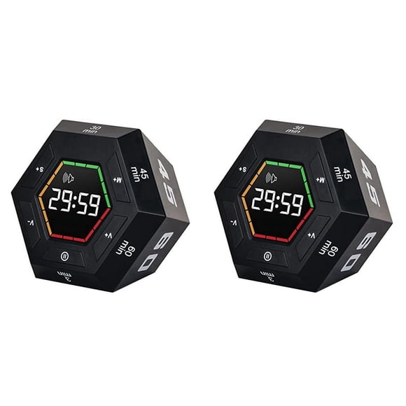 2X Pomodoro Timer, Productivity Timer,3, 5, 15, 30, 45, 60 Minute Preset Smart Countdown Timer, Time Management Tool,2 x Timer,Black