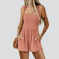 thumbnail image 4 of Womens Summer Short Romper Solid Smocked Casual Jumpsuit with Pockets Comfort Soft Sleeveless High Waist Rompers, Rose Gold, XL, 4 of 4
