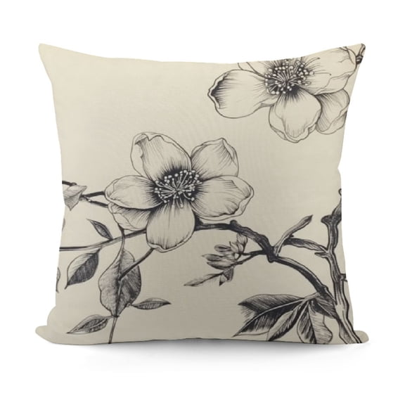 Rectangle PillowcasesPieces Pillow Cover Decorative Butterfly Branches Flowers Floral White Vintage Beige Extra Long Size Pillow Sham with Zipper