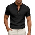 thumbnail image 2 of Henley Shirts for Men 2026 Summer Short Sleeve Casual Loose Waffle Plain Tshirts Polo Shirt with Chest Pocket, 2 of 5