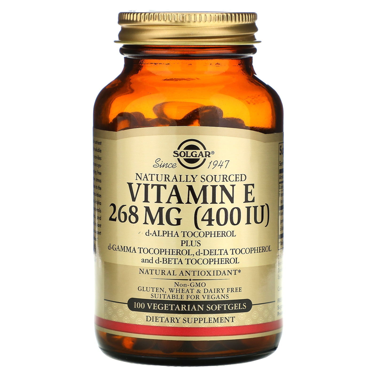 Solgar Vitamin E d Alpha Tocopherol 400 IU 100 Vegetarian Softgels