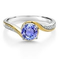 thumbnail image 2 of Gem Stone King 925 Silver and 10K Yellow Gold 6MM Round Blue Tanzanite and White Moissanite Engagement Ring for Women | 0.95 Cttw | Gemstone Birthstone | Size 5,6,7,8,9, 2 of 3
