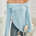 thumbnail image 5 of Annhoo Off the Shoulder Tops for Women Long Sleeve Knot Front Knitted Shirts Fashion Asymmetrical Hem Blouses, 5 of 7