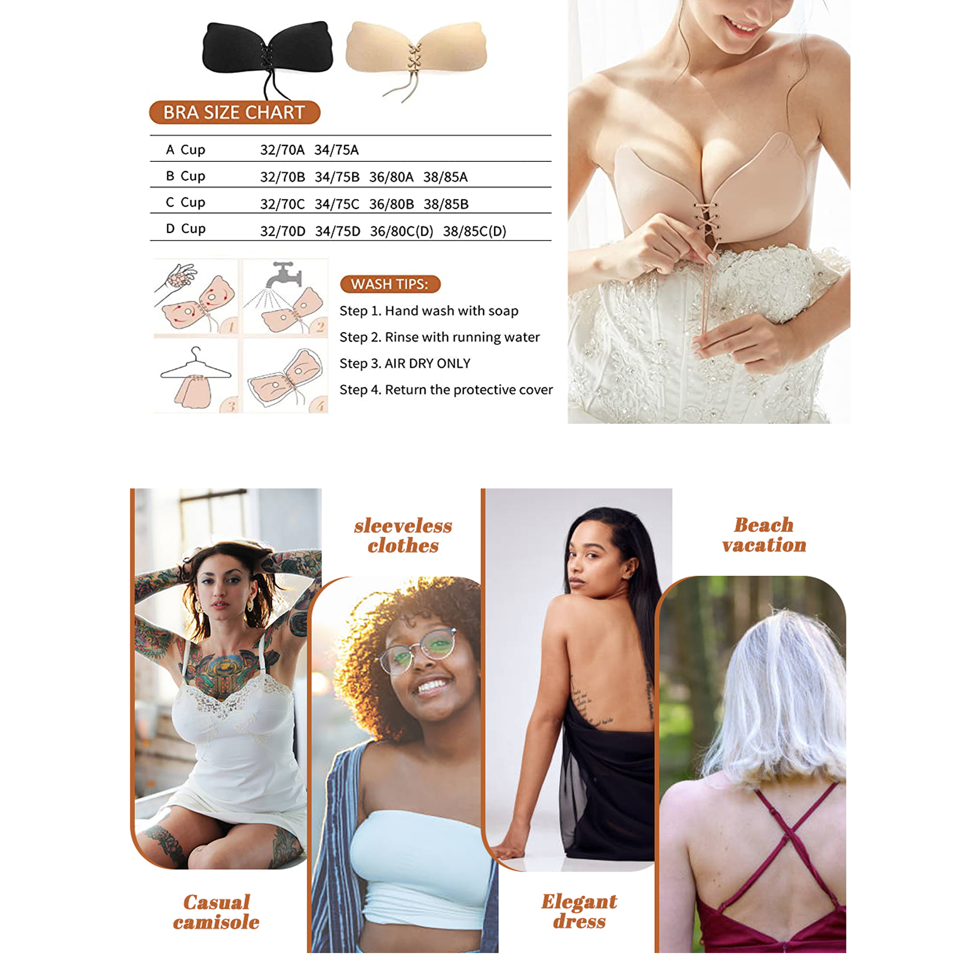 Soutien-gorge Push-up Auto-adhésif Julexy - Lot De 2 (beige Et Noir) - Taille Au Choix - Sans Bretelles