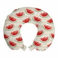 thumbnail image 1 of Fruits Travel Pillow Neck Rest, Watercolor Fresh Watermelons Yummy Summer Food Harvest Paintbrush Display, Memory Foam Traveling Accessory Airplane and Car, 12", Cream Red Jade Green, by Ambesonne, 1 of 3