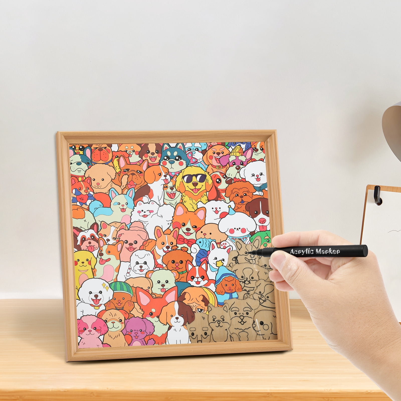 NUAHRHY DIY Wooden Animal Puzzle Frame, Coloring Animal Doodling Jigsaw Puzzle with 12 Color Marker Pens, Creative Art Craft Set, Educational Cartoon Doodling Puzzle Activity