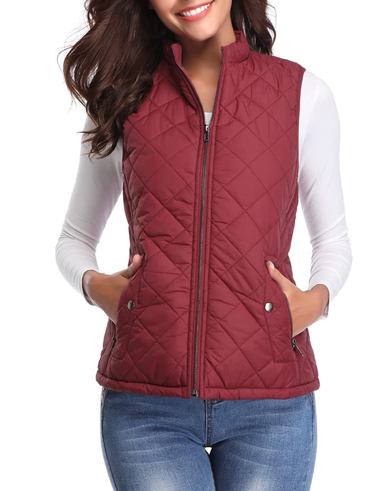 Fuinloth Women Quilted Vest, Stand 