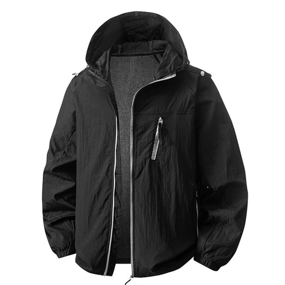 WIZUTIZ Men's Sun Protection Hooded Jacket Lightweight Solid Color Long Sleeve Pockets Outdoor Hiking Golf Casual Windbreaker