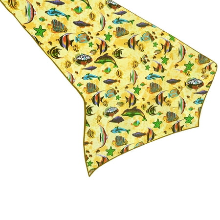 

Cotton Print Table Runner Animal Fish Aquarium Yellow