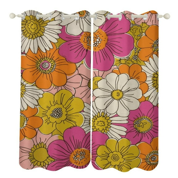 Floral Colorful Flower Window Curtains for Bedroom Colorful Printed Window Drapes Blackout Thermal Insulated Grommet Window Treatment 2 Panels Set