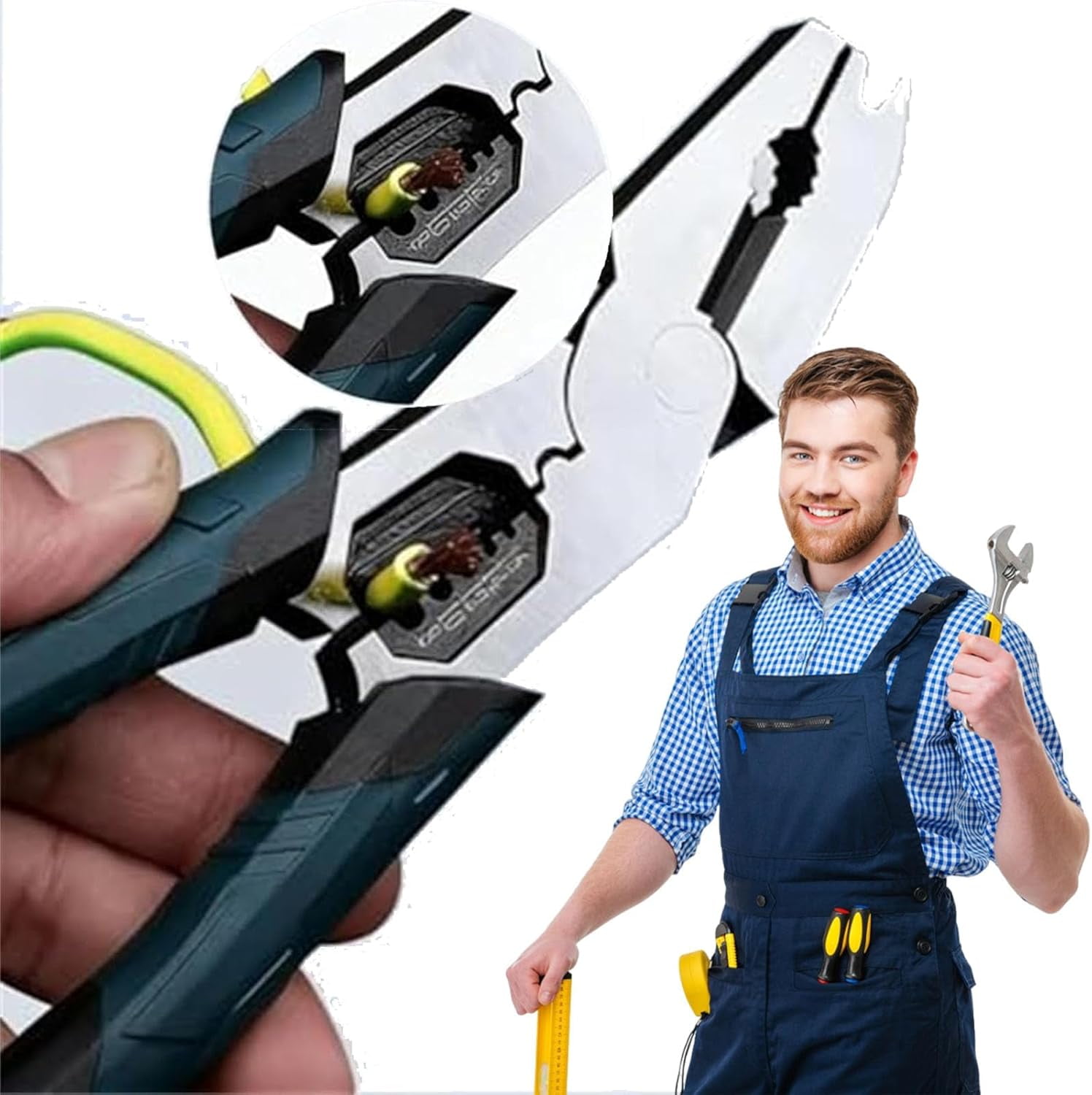 Industrial-Grade Multi-function Cutting Pliers, 9-in-1 Multi-Functional Pliers Nail Puller/Wire Cutter/Stripper/Crimper—Compound Action Leverage, Chromium Vanadium Plier Tool for DIY & Home