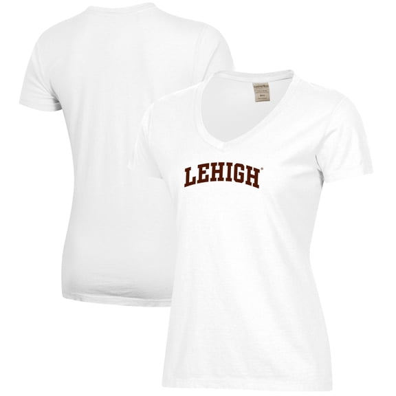 Women's  White Lehigh Mountain Hawks Script Logo Comfort Wash V-Neck T-Shirt