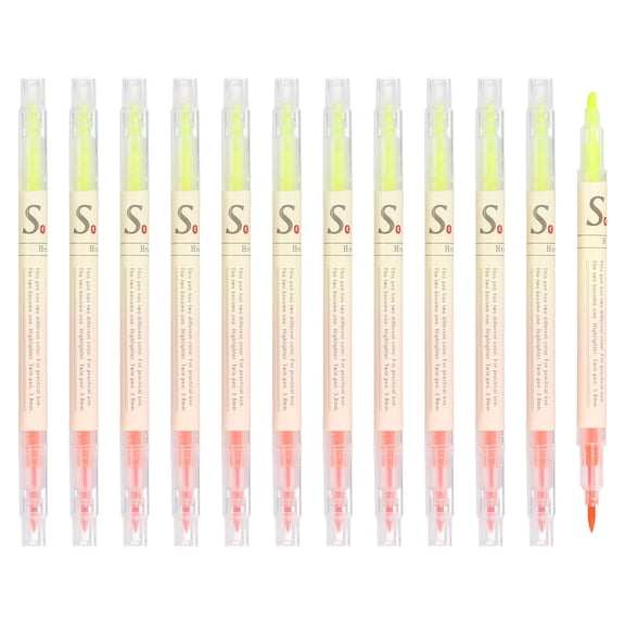 Uxcell Highlighter Pen, 12 Pack Double Ended Highlighter Broad and Fine Tips Marker Pens Studying Supplies for Office Home Daily Use, Bright Orange/Yellow