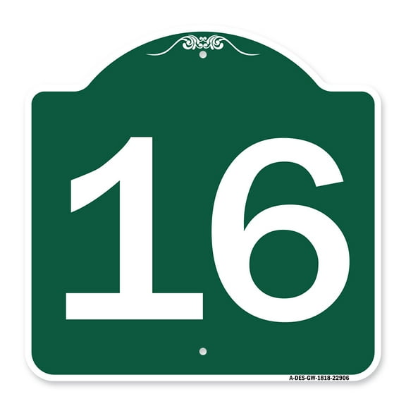 SignMission A-DES-GW-1818-22906 18 x 18 in. Designer Series Sign - Sign with Number 16, Green & White