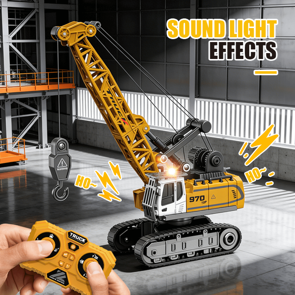 Remote Control Construction Crane Crawler 1/64 Truck Toys with 3 Speed, Lights & Sound for Kids Age 3 4-7 8 9 10 Christmas Birthday Gifts