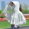 thumbnail image 6 of Alkepwun Womens Jacket Solid Color Batwing Long-Sleeve Lightweight Breathable Ice Silk Hooded Sun Protection Jacket Outdoor Cycling Thumb Holes Coat with Brim and Mask, 6 of 7