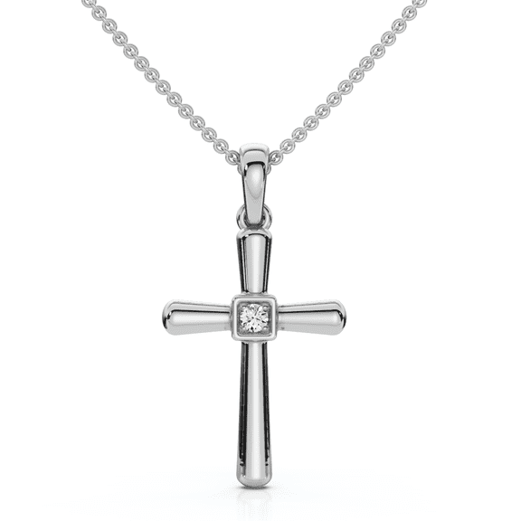 Pompeii Diamond Solitaire Lab Grown Cross 10k Gold Necklace 3/4" Tall Pendant