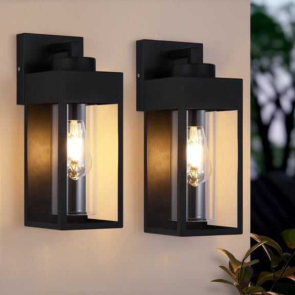 GCGAFUL 2-Pack Modern Exterior Outdoor Wall Lantern, 1 - Light 13 in. IP65 Waterproof Wall Sconce with with Clear Glass