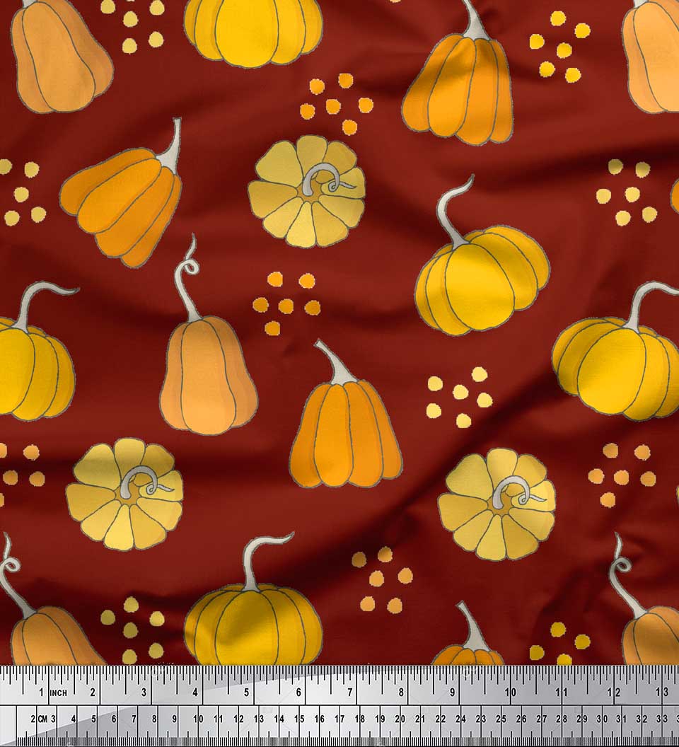 Soimoi Red Cotton Duck Fabric Pumpkin Vegetable Print Sewing Fabric