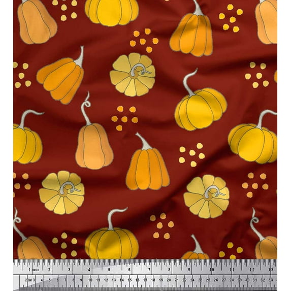 Soimoi Red Cotton Duck Fabric Pumpkin Vegetable Print Sewing Fabric Yard 42 Inch Wide