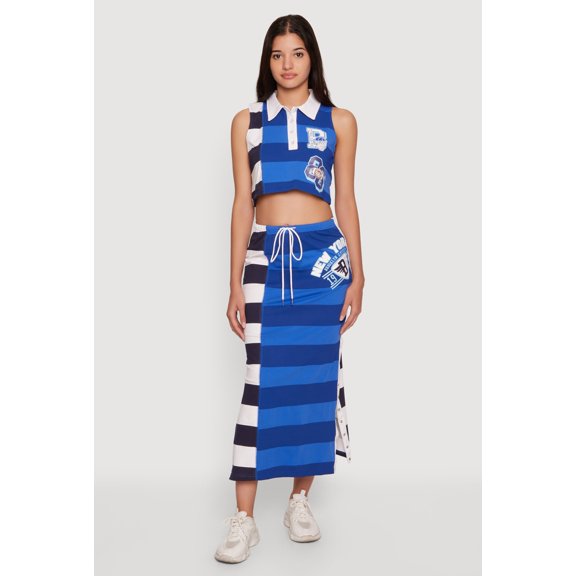 Women's Striped New York Graphic Snap Button Detail Skirt