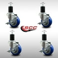 thumbnail image 2 of 3.5 Inch SS Blue Poly Swivel 1-3/4 Inch Expanding Stem Caster Set with Brake SCC, 2 of 2