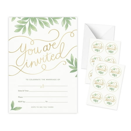 Rileys & Co 50 Pack Wedding Invitation Cards with Envelopes, Bonus Stickers Included, 5x7 inches (Cream)