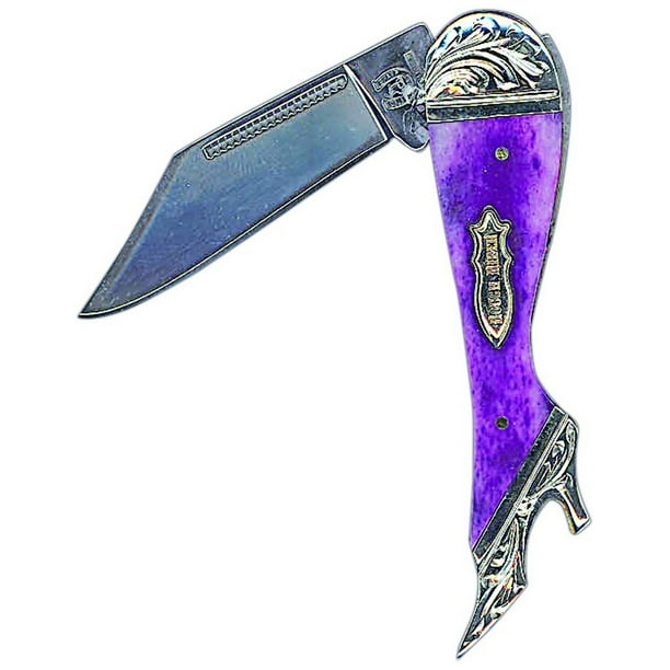 Vogt Silversmith Western Mens Knife Lady Leg 2" Purple Silver 058133