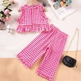 thumbnail image 2 of vdgthytj Toddler Baby Girls Summer Outfits Cute Plaid Ruffle Sleeveless Tank Top and Wide Leg Pants 2 Piece Sets, 2 of 9