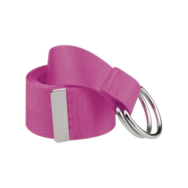 Cinturón de doble anillo en D para damas, cinturón de lona de color sólido, cinturones ajustables para la cintura, talla única, rojo rosa