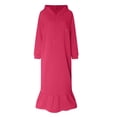 thumbnail image 4 of Vestido holgado de manga larga con capucha y estampado liso para mujer talla grande - Vestido informal tipo sudadera con bolsillos, primavera/otoño/invierno, 4 of 5
