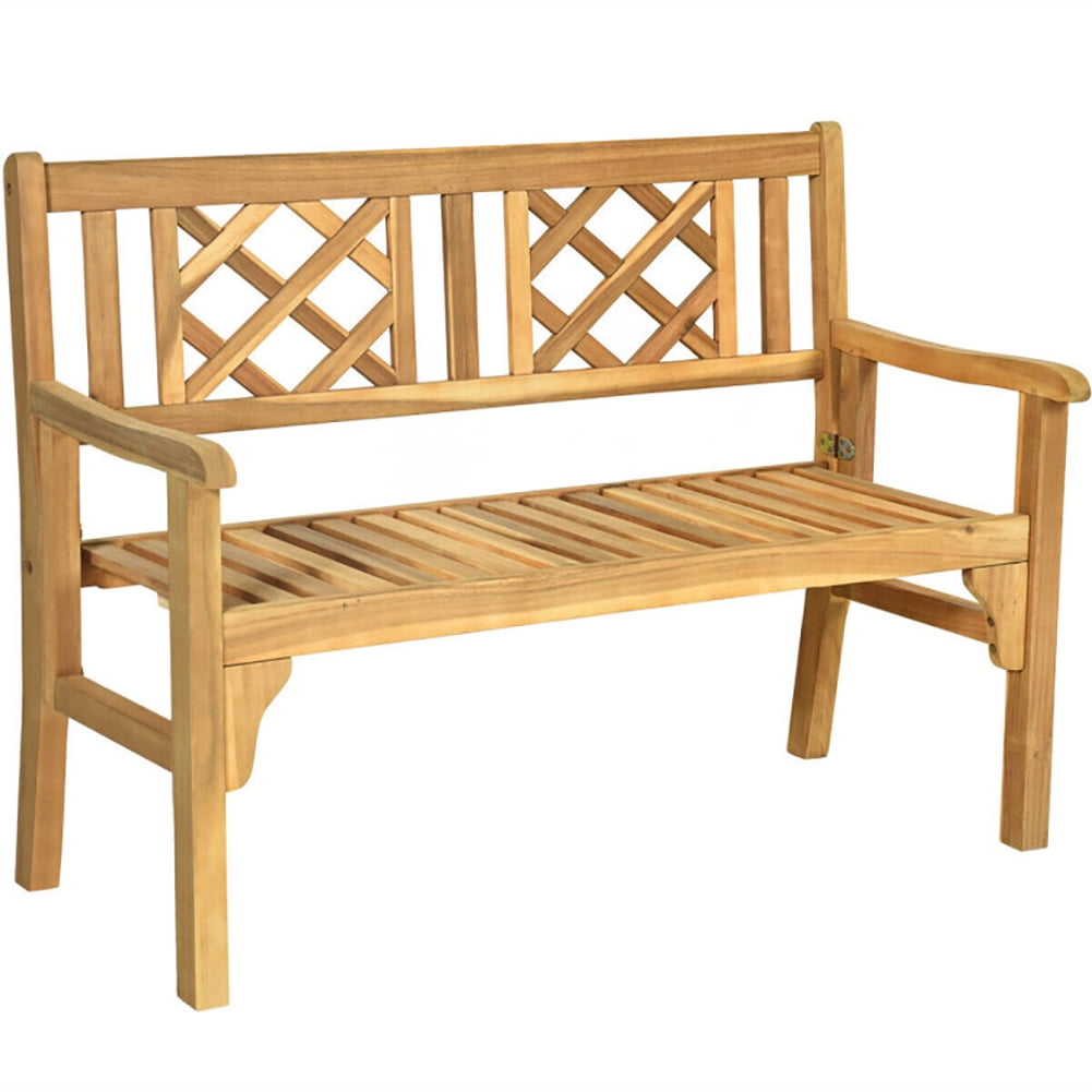 Aimee Lii Patio Foldable Bench with Curved Backrest and Armrest, Outdoor Patio Furniture