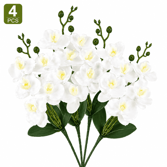 HUIANER 4Pcs Artificial Orchid Stems Flowers Real Touch Faux Phalaenopsis Branches 4 Middle Blooms for Home Wedding Decor, 15 Inches