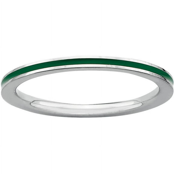 Sterling Silver Green Enameled 1.5mm Ring