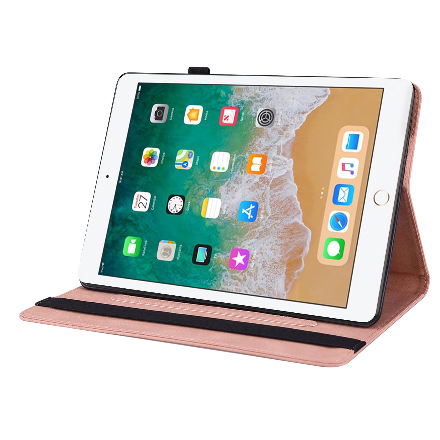 iPad 9.7 Case 2018/2017, iPad Air 1 2 Case, Allytech Butterfly Embossed Shock Absorption Kickstand Pencil Holder Auto Sleep Wake Slim Cover Case for Apple iPad 6th 5th Generation, Pink