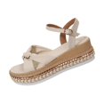 thumbnail image 2 of Women's Retro Bow knot Ankle Buckle Wedges Sandals Adjustable Lace Strap Low Heel Platform Shoes Comfortable Open Toe Wedding Party Dress Sandals, 2 of 4