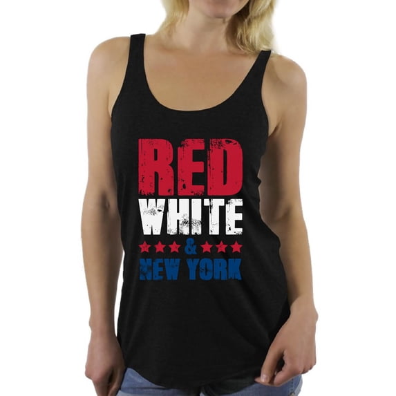 Awkward Styles Red White & New York Racerback Tank Top for Women New York Tanks 4th of July Sleeveless Shirt Women's America Flag Top USA Women's Tank Top American Women New York Gifts Patriots Tank