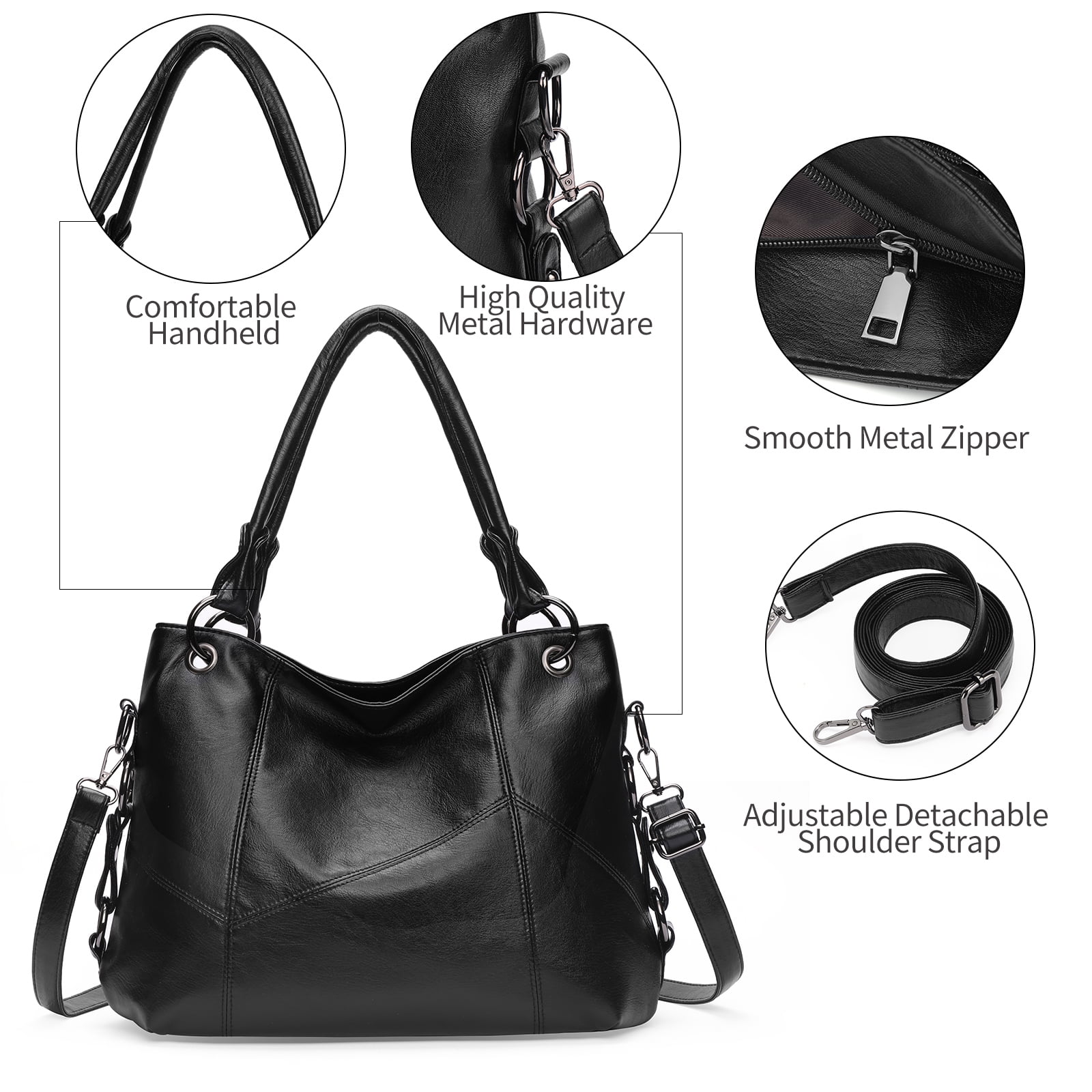 KALUNMA Genuine Leather Hobo Bag for Women Large Tote Shoulder Handbag Satchel for Laptop Work Ladies